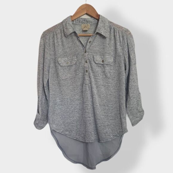 Grey 1/2 Button Up Collared Blouse - Picture 1 of 3